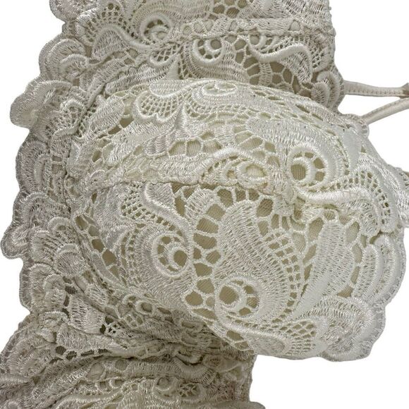 Victorias Secret Bra Vintage 90s Lace Balconette Size 34D Ivory White Underwired - Picture 5 of 11